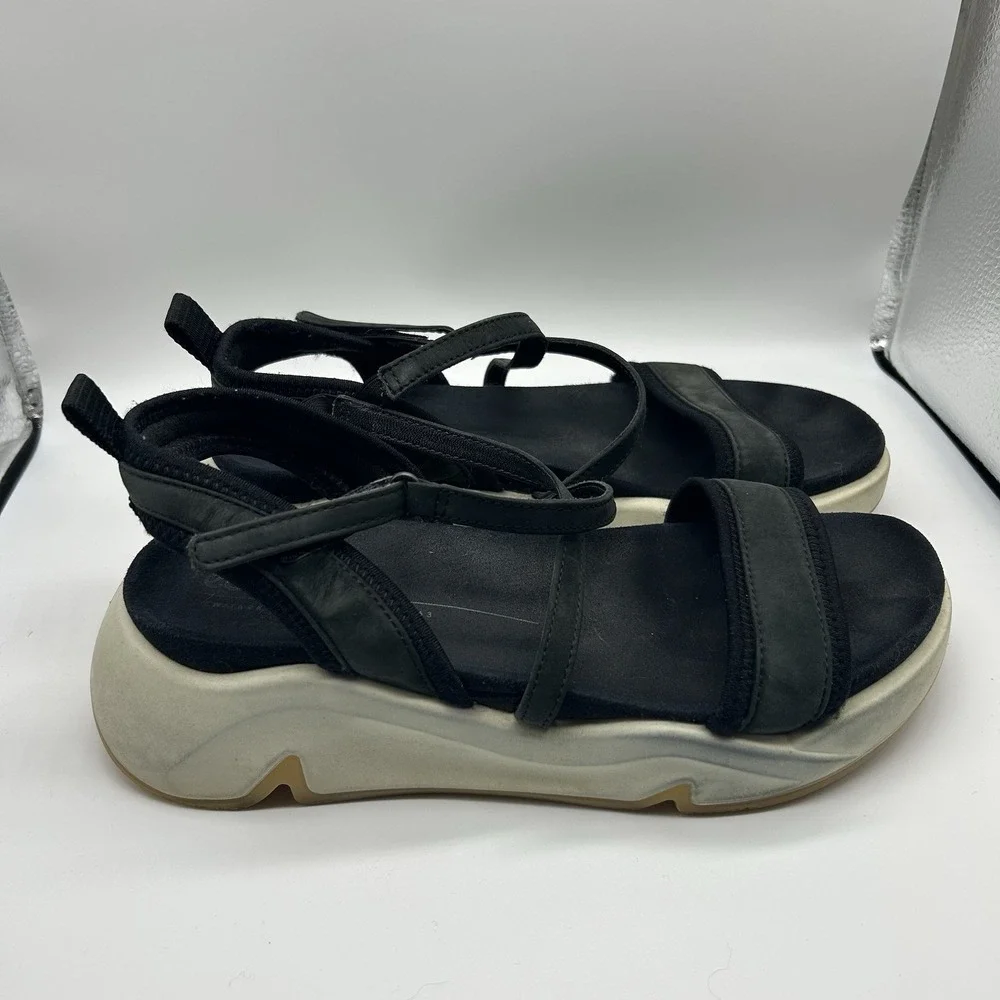 ECCO Plateau Women's 38 US 7.5 Comfort Wedge Sandals Leather Black